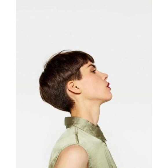 Zara Woman Olive Green Sleeveless Maxi Button-Down Shirt blouse tunic Floral - Picture 10 of 16